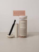 Load image into Gallery viewer, Kind Bod products including a jar, brush, and soap on a neutral background