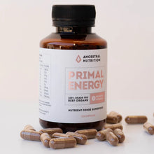 Load image into Gallery viewer, Ancestral Nutrition Primal Energy supplement bottle with capsules on a light background