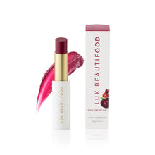 Load image into Gallery viewer, Lük Beautifood Cherry Plum lip nourish with packaging on a white background