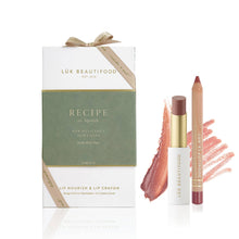 Load image into Gallery viewer, Lék Beautifood lip nourish and lip crayon set with packaging on a white background