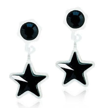 Load image into Gallery viewer, Black star dangle earrings with round black studs, modern jewelry accessory

