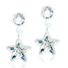 Load image into Gallery viewer, Crystal star drop earrings with clear gemstone studs on white background
